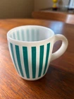 Vintage Hazel Atlas Turquoise Blue Candy Stripe Milk Glass Mug 3.5".
