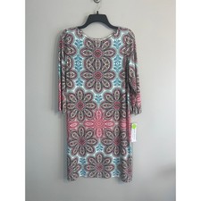 London Style Collection Aqua Multi Paisley Floral Sheath Dress 12 T3481M-JC
