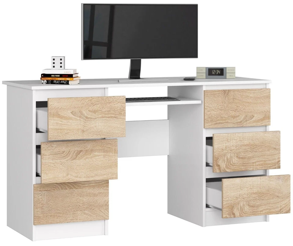 Scrivania Tavolo per Computer con 6 Cassetti e Uno Estraibile MOLTI COLORI - Immagine 2 di 4