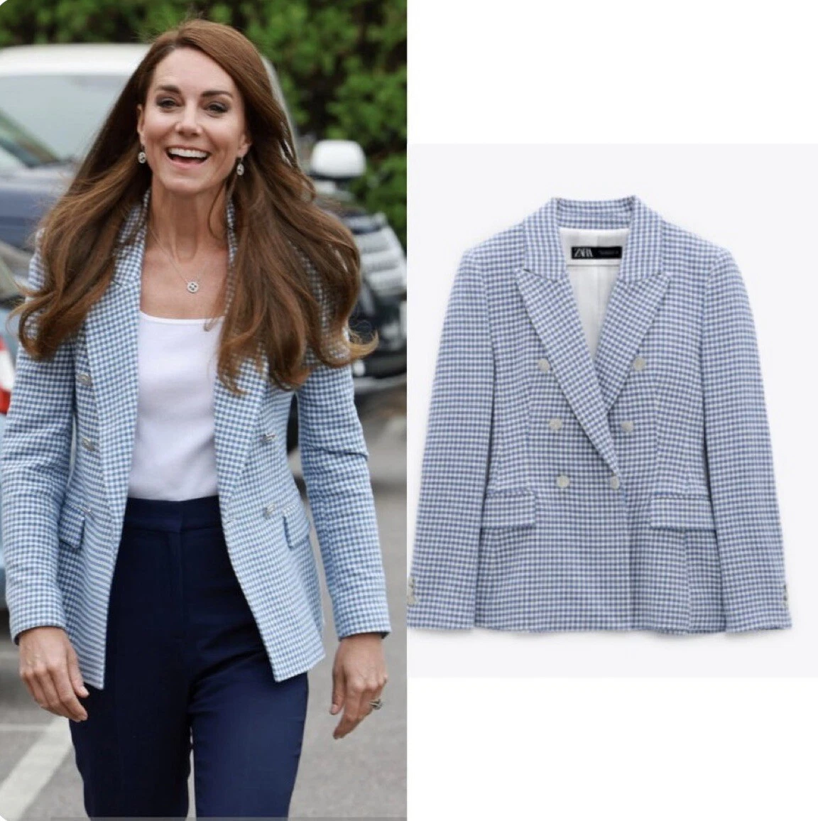 Zara Double-Breasted Houndstooth Blazer Size XS - Duchess Kate - Sold Out