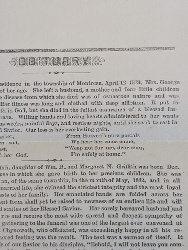 Victorian Obituary April 12 1839 Pre Civil War Mrs George Dunn Montrose - Picture 2 of 7
