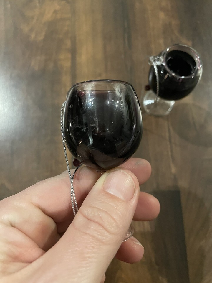 Two Small Miniature Wine Glasses With Moving Liquid Christmas Ornaments