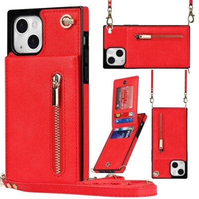 Case For iPhone 16 15 14 13 Pro XR XS Max 8 Crossbody Strap Leather Wallet Cover