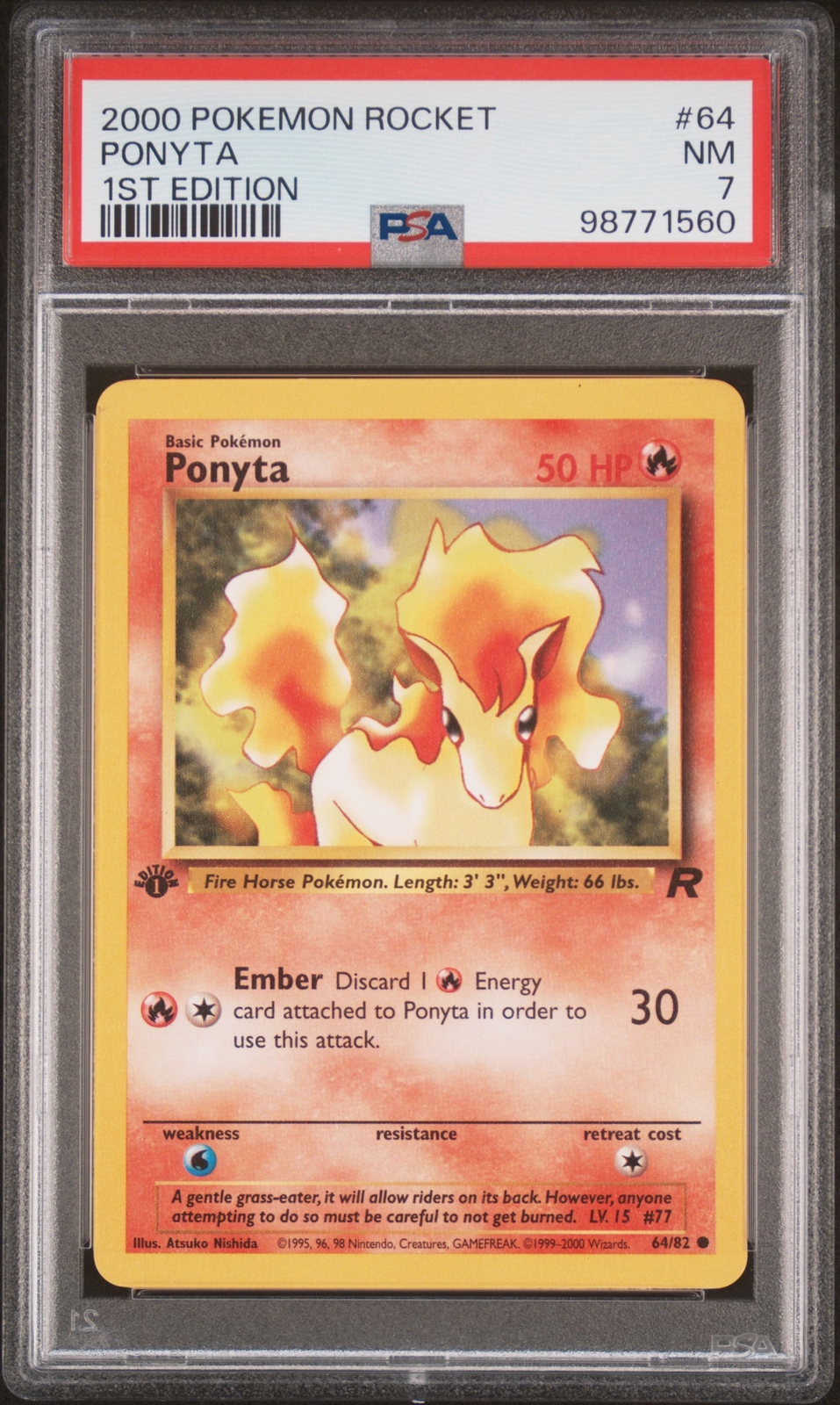 2000 POKEMON ROCKET 1ST EDITION #64 PONYTA PSA 7