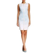 ELIE TAHARI MILA DRESS ZIP FRONT WOMAN'S SHEATH 96% COTTON WHITE BLUE 6 SMALL