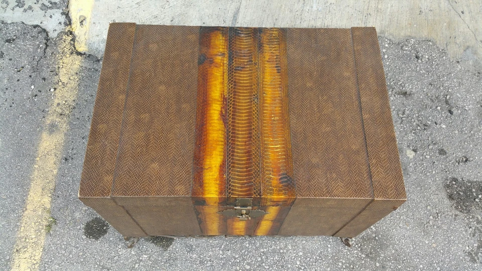 BAÚL EXÓTICO DE PIEL DE SERPIENTE AÑOS 70 CON PATAS DE HIERRO DESPLAZADAS Foto 3 de 4