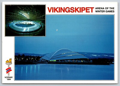 Postcard Norway 1994 Winter Olympic Arena Viking Ship Stamped 16J