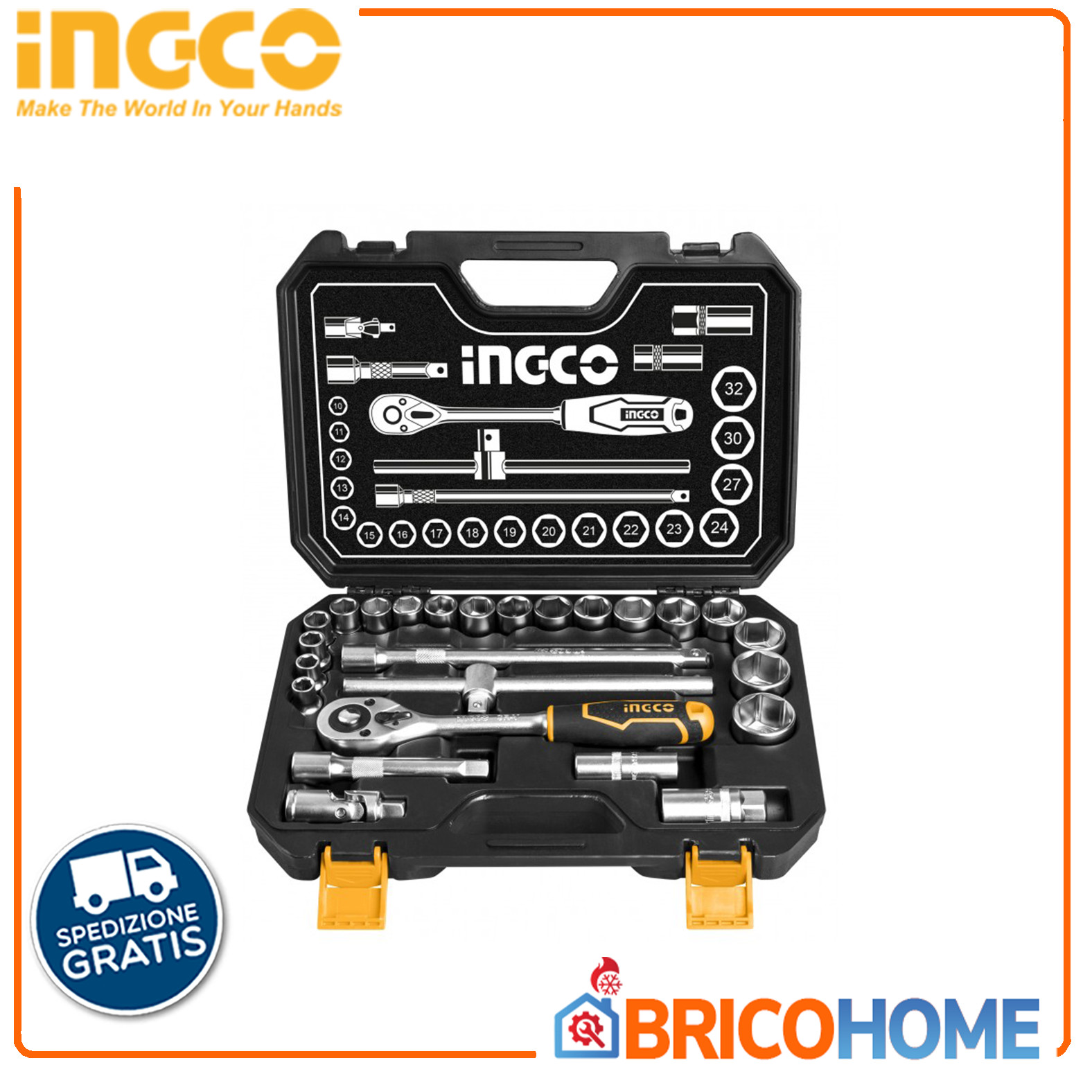 Set 25pz Accessori a Bussola 1/2 pollice INGCO HKTS12251 - Offerta