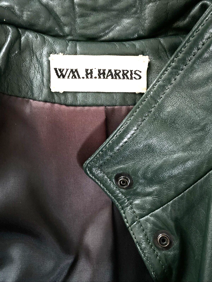 Mundial vintage años 80 90. H. HARRIS Chaqueta a Presión de Cuero Verde Abrigo Mod Talla S Hecho en EE. UU. Foto 3 de 4