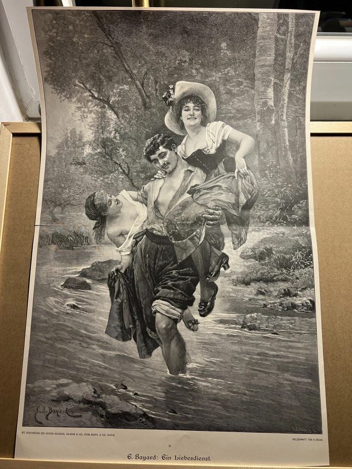 Antik Illustration 1893 FRAU FLIRTEN MANN GEMÄLDE KUNST Kunstdruck Holzschnitt - Bild 2 von 4