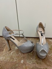 Scarpe Albano Argento Strass Sandalo Alto Numero 39 Nuove