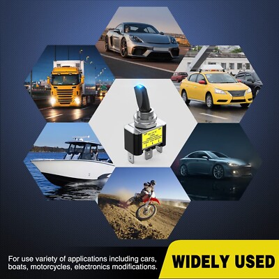 Nilight 5pcs LED Toggle Switch On Off 12V 30A Blue LED Lighted Metal Switch Heavy Duty SPST 3 Pin Rocker Switch 12mm Mounting HO