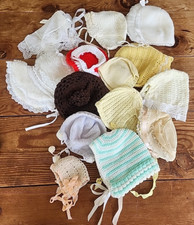 Vintage Baby Hats Bonnets Handknit Crochet Antique Edwardian 60s 70s Lot of 14