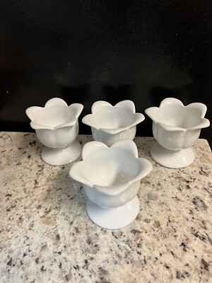 Xcell Porcelain lotus flower shaped white shabby style chic set of 4