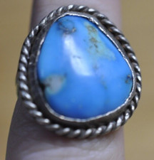 Vintage Sterling Silver Turquoise Size 5 1/2 Unique Statement Ring Round Cute