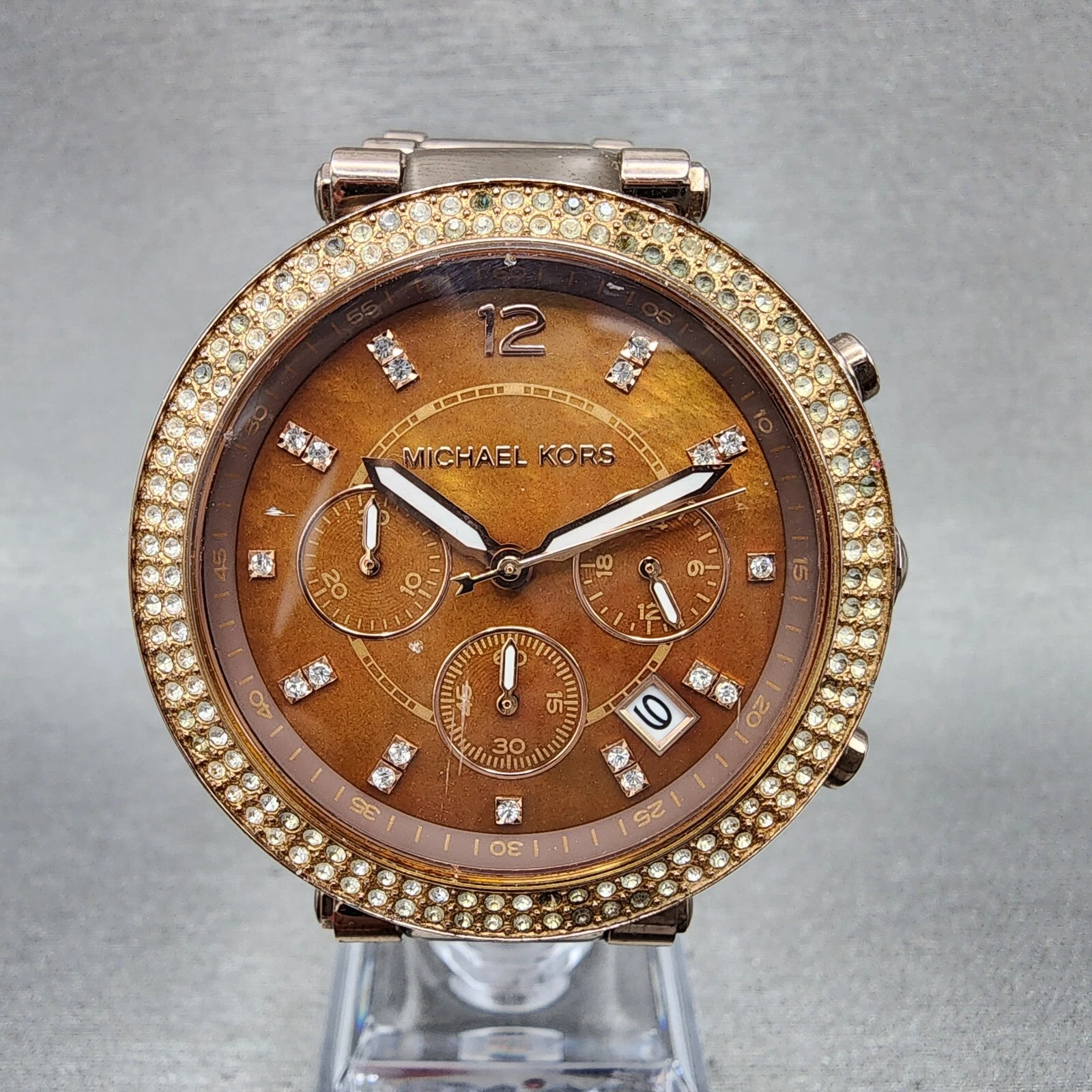 Orologio Michael Kors Parker donna 39mm quadrante mop cassa marrone data tondo batteria nuova