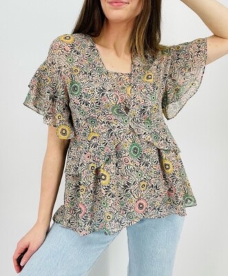 CABI Blouse Ruffle Hi-Low Chiffon 2 Piece Set Medium Cottagecore grandmacore 