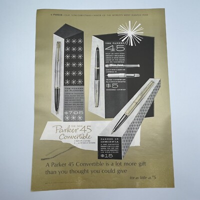 Parker 45 Convertible Pen 1963 Vtg Print Ad 10.25''x13.75'' gold ad pen collector