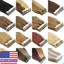Seamless Tape in Remy Human Hair Extensions Skin Wefts Highlighted Blonde Hair