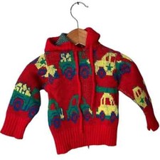 Vintage Oshkosh B gosh Made in USA Cars Trucks Knit Hooded Sweater 12 Months