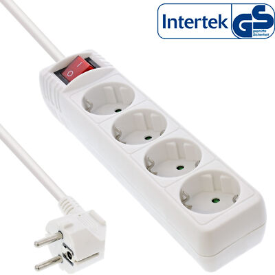InLine  Steckdosenleiste, 4-fach Schutzkontakt, mit Schalter, 3m, weiß