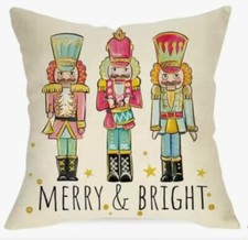 Nutcracker Soldier Trio Christmas Throw Pillow Cover 18x18 Winter Holiday Decor