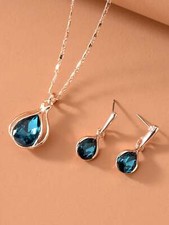Rhinestone Water-drop Pendant Necklace  Drop Earrings Jewelry Set Jewelry Gift