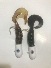 2 Halibut Lingcod Alaska Lure 16 oz Black + RB Grub Jig 12/0 Hook Painted  