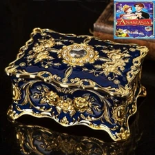 BLUE TIN ALLOY  RECTANGLE  MUSIC BOX  :  ONCE UPON A DECEMBER  ( HAVE VIDEO )
