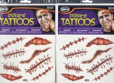 LOT Halloween Horror Temporary Tattoos Cuts Scars Wounds Stitches Gore 4 sheets