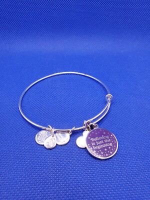 Disney Alex and Ani Believing is Just the Beginning Silver Tone Charm Bracelet