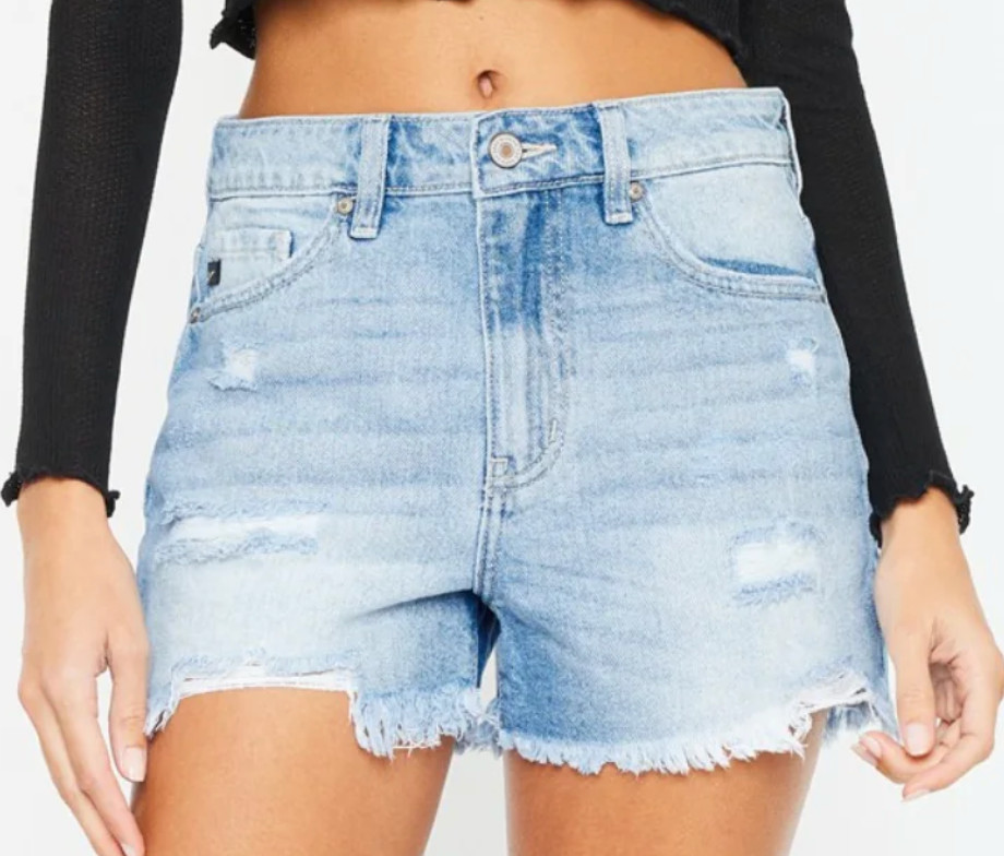 Ripped Denim Shorts High Waist Frayed Cut-off Light All Cotton M