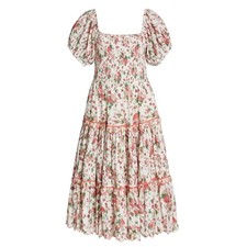 Love Shack Fancy Masie Shirred Strawberry Midi Dress Size XS