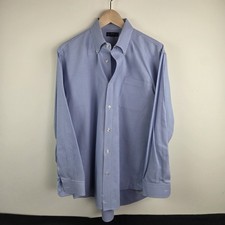 Lands End Dress Shirt Mens 16 33 Blue Gingham Long Sleeve Button Down All Cotton