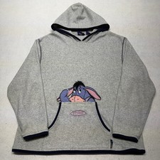 Vintage 90s Disney Pooh Fleece Hoodie Eeyore Embroidered Grey Boxy Fit Medium