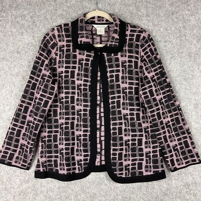 Exclusively Misook Cardigan Sweater Jacket Womens Small Pink Black Classic