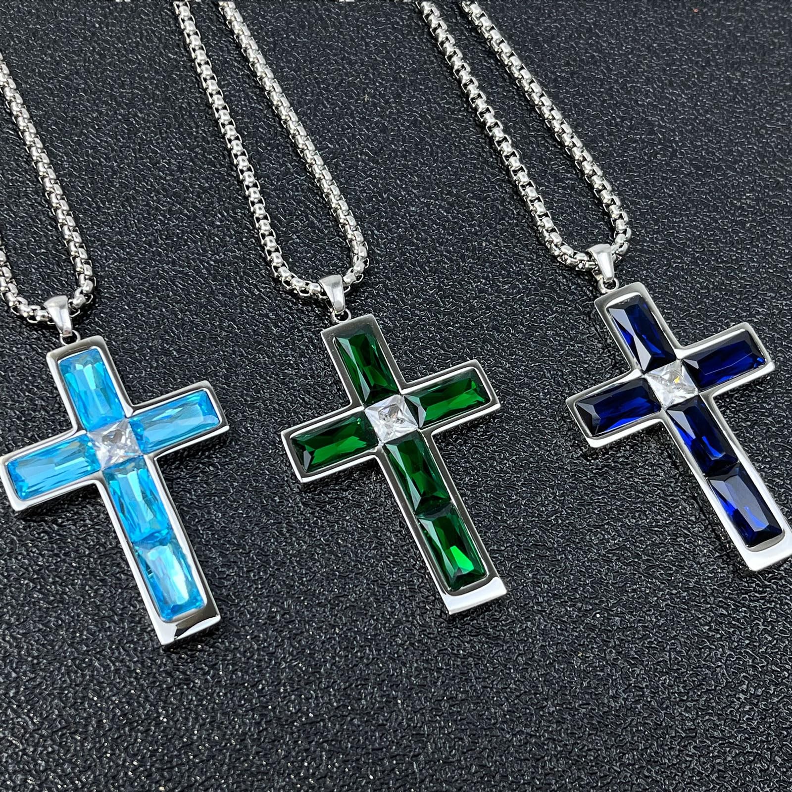 Ruby Cross Necklace for Men, Ruby Red Cubic Zirco… - image 6