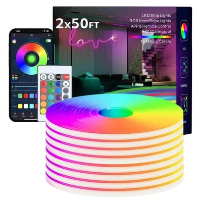 TFZBA Led Strip Lights, RGB 100FT (2 Rolls of 50ft) Neon Rope Lights for Bedroom Ap...