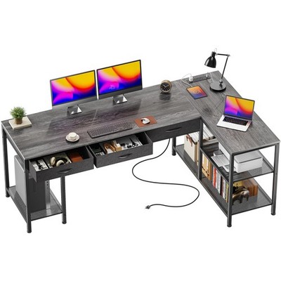 63 Inch L Shaped Office Desk with Power Outlets and Type-C Port, Large Comput...