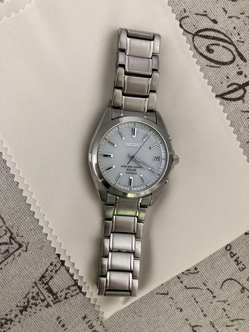 SEIKO SBTM213 Radio Solar Titanium Analog Men's Watch Rare