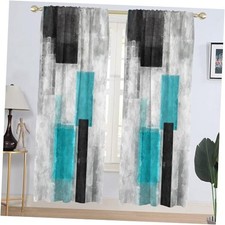 Black and Grey Window Curtain Turquoise Aqua Gray 52"W x 84"L Pack of 2 Teal