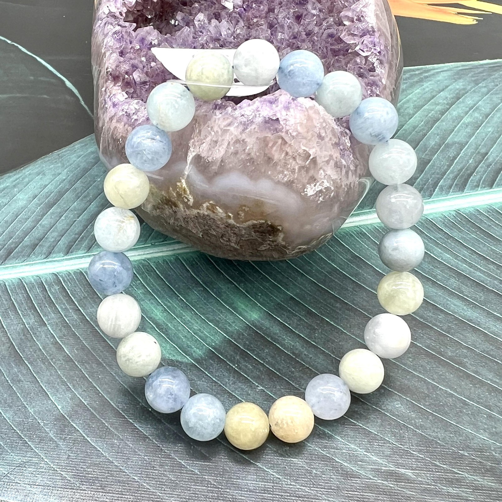 Bracelet aigue-marine perle 8mm élastiqué bijoux minéraux bleus femmes hommes