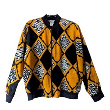 Teddi Vintage Bold Gold Black All Over Graphic Zip Jacket Medium 80s 90s Animal