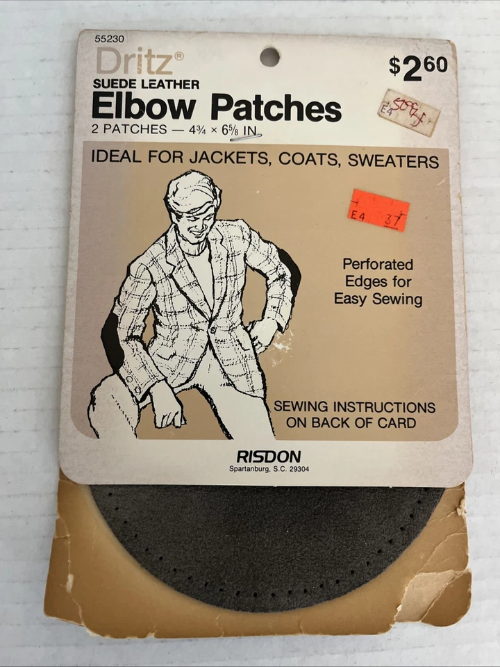 Lot of 2 Vintage Dritz Suede Leather Elbow Patches 4 3/4" X 6 5/8" Grey - Image 2 of 4