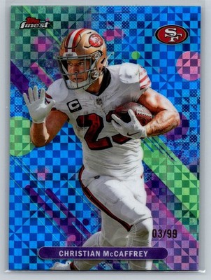 2025 Topps Finest Football - Christian McCaffrey #79 Common Blue X-Fractor /99