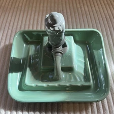 Vintage Duncan Hueckel Green Ceramic Western Land Rolling Pumps Ashtray 