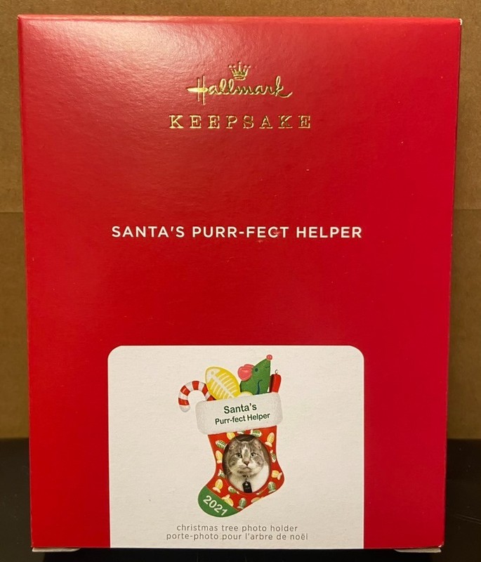 2021 Hallmark *Santa's Purr-fect Helper  Cat/Kitten Stocking Photo Holder Ornie