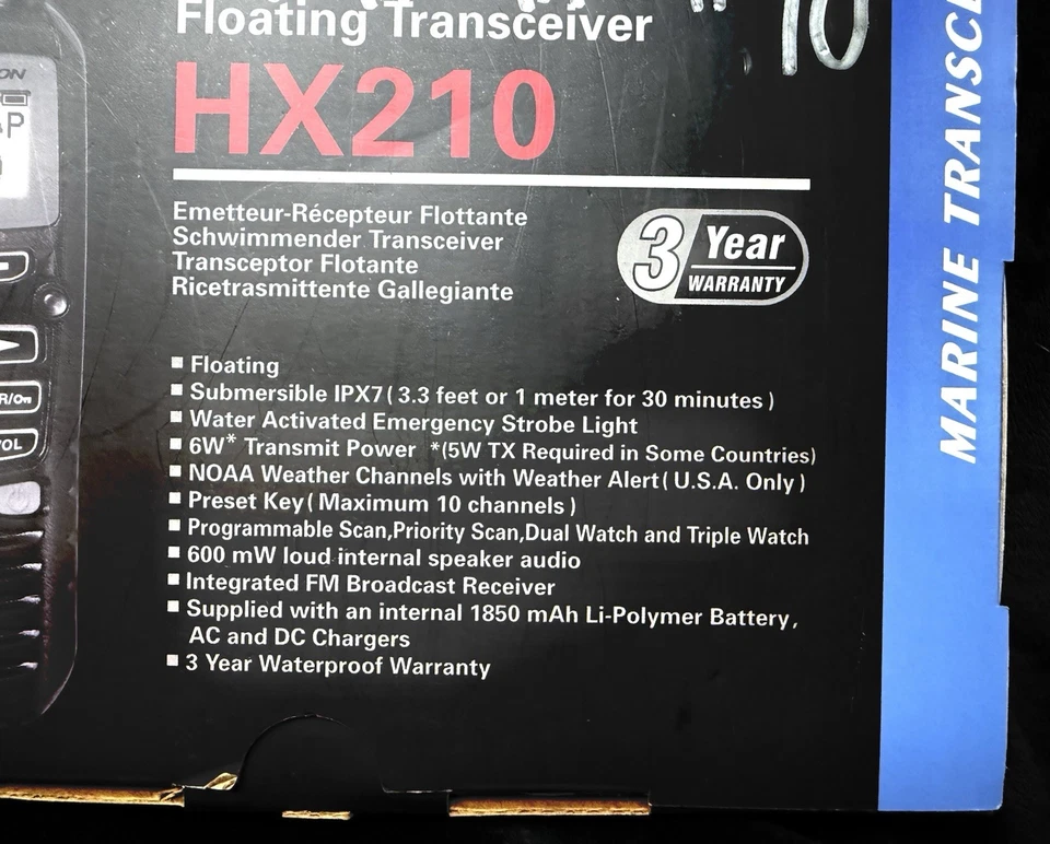 Standard Horizon HX210 6W Floating Handheld Marine VHF Transceiver New - Image 2 of 4