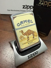 Zippo Windproof Lighter CAMEL FILTERS PACK Design Brushed Chrome 1991 NEW RARE