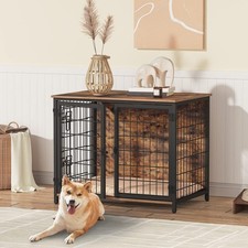Dog Crate Furniture with Cushion Wooden Dog Kennel with Double Doors Heavy Duty